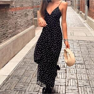 Zara polka dot - Black Dress with White Dots